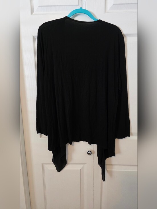 Addition Elle Sweaters - Addition Elle Black Draped Open-Front Cardigan